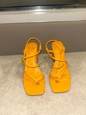 Marc Fisher Orange Strappy Square-Toe Heels
